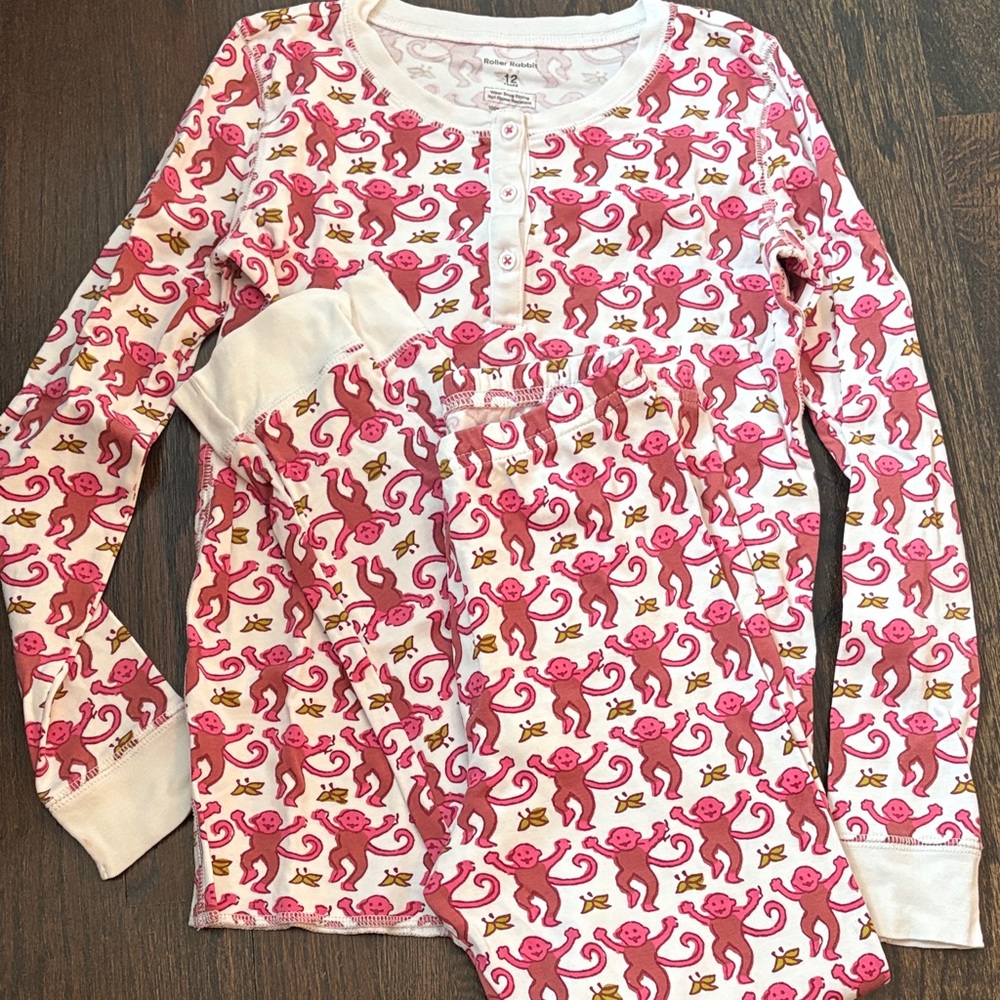 Roller Rabbit Pink Monkey Print Pajamas